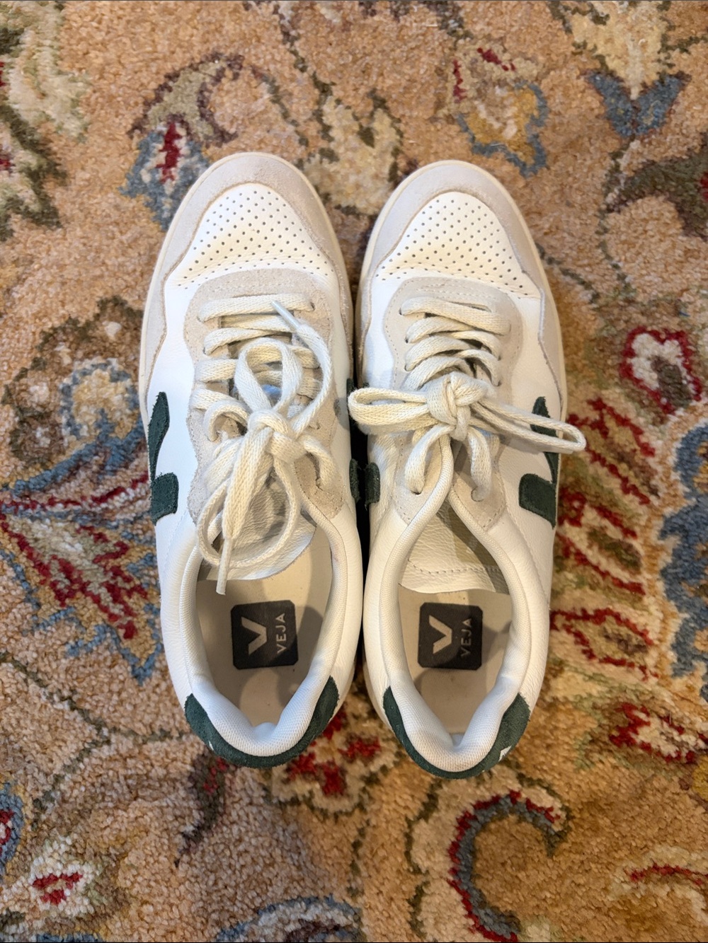 Veja Sneakers in White with Green V Logo